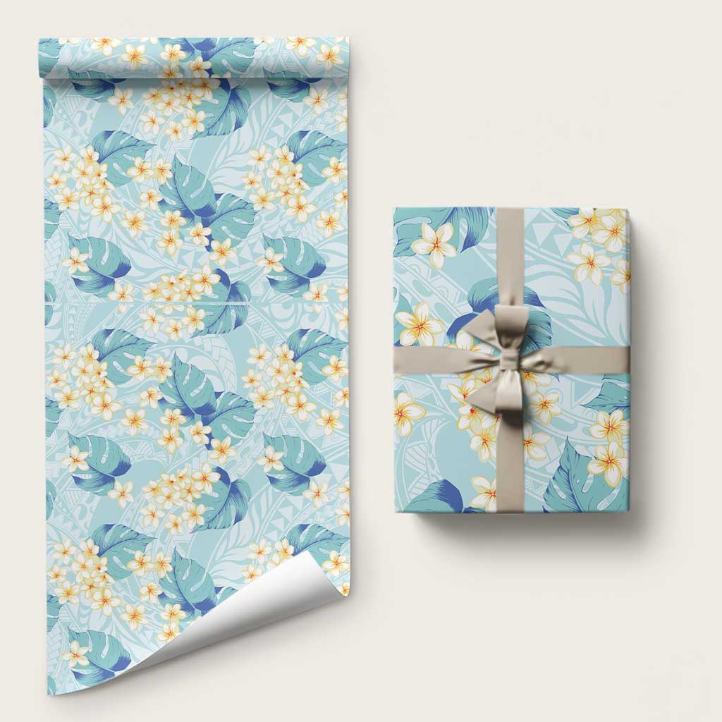 Pastel Cyan Tropical Hawaii Wrapping Paper Seamless Monstera Plumeria Hawaiian Pattern - Polynesian Pride