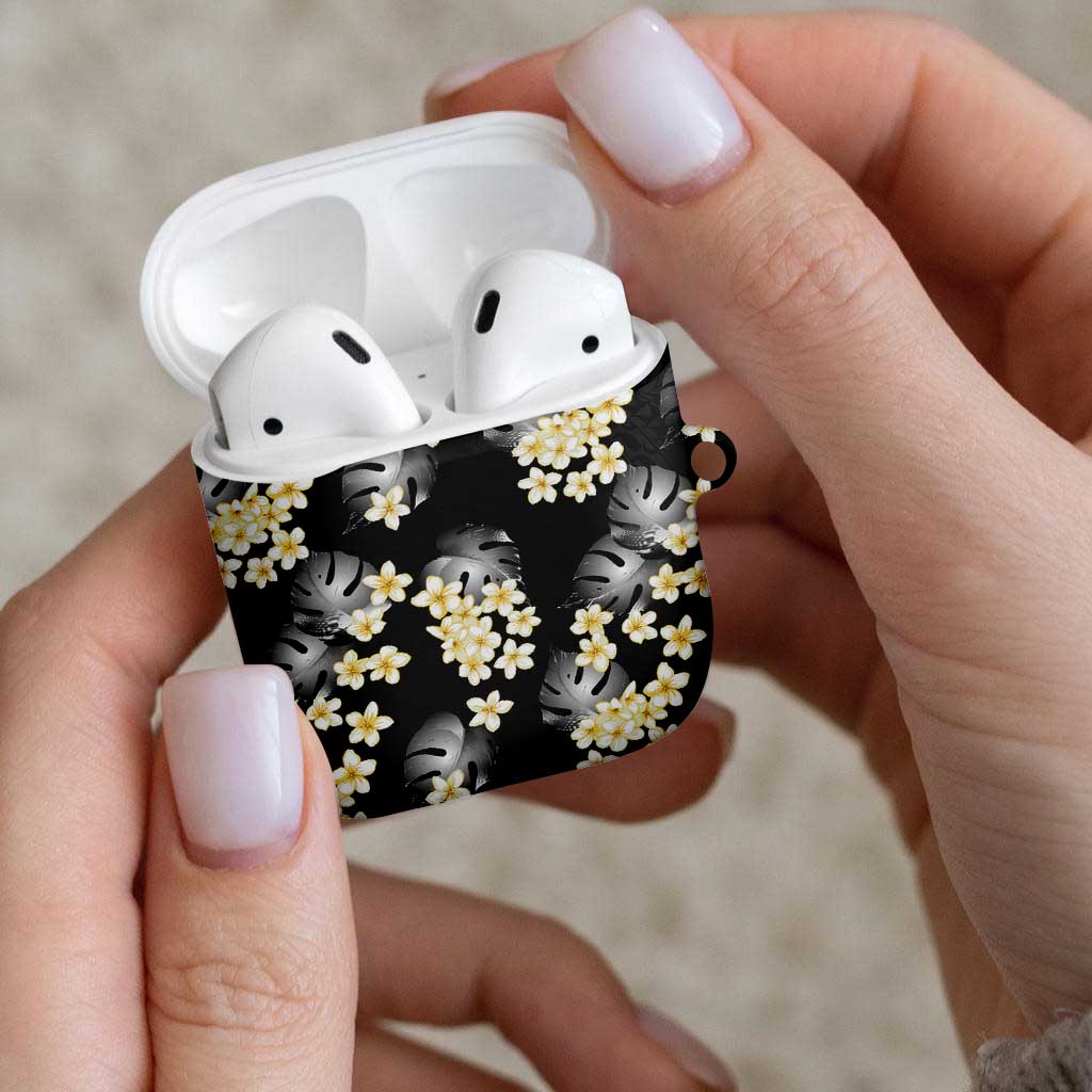 Black Tropical Hawaii AirPods Case Seamless Monstera Plumeria Hawaiian Pattern - Polynesian Pride