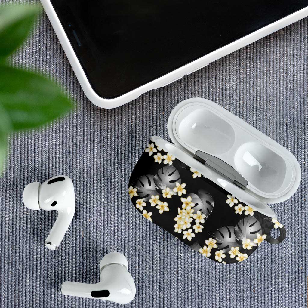Black Tropical Hawaii AirPods Case Seamless Monstera Plumeria Hawaiian Pattern - Polynesian Pride