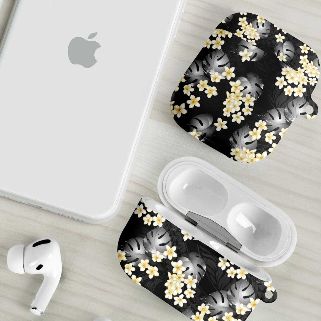 Black Tropical Hawaii AirPods Case Seamless Monstera Plumeria Hawaiian Pattern - Polynesian Pride