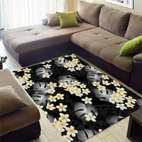 Black Tropical Hawaii Area Rug Seamless Monstera Plumeria Hawaiian Pattern - Polynesian Pride