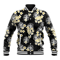 Black Tropical Hawaii Baseball Jacket Seamless Monstera Plumeria Hawaiian Pattern - Polynesian Pride