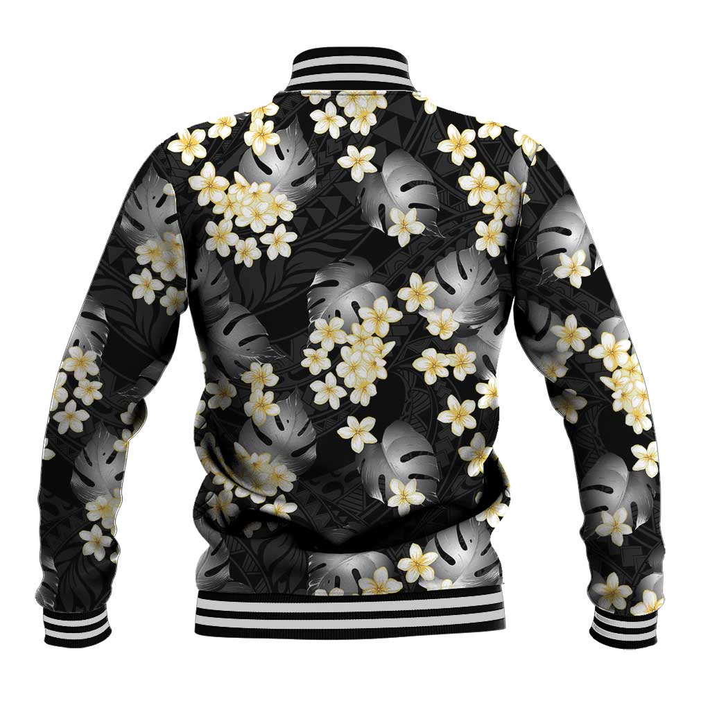 Black Tropical Hawaii Baseball Jacket Seamless Monstera Plumeria Hawaiian Pattern - Polynesian Pride