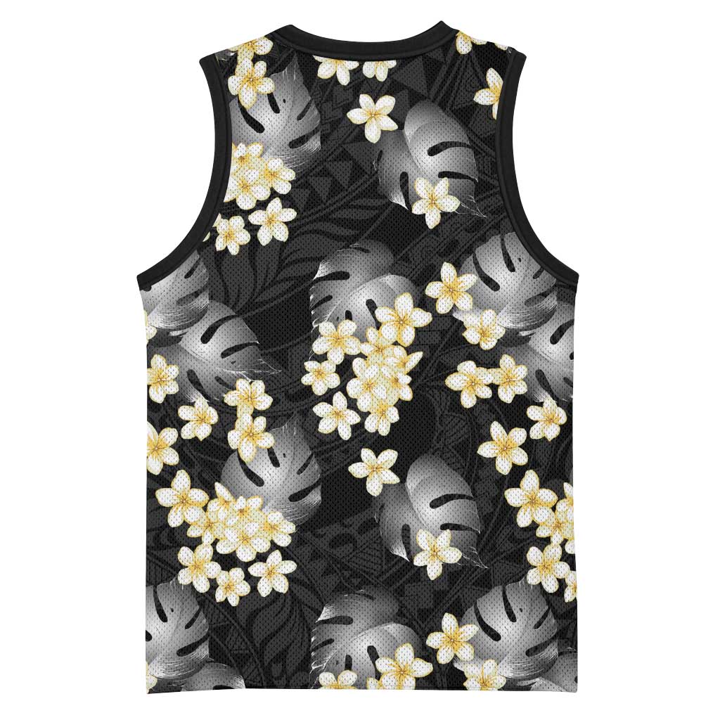 Black Tropical Hawaii Basketball Jersey Seamless Monstera Plumeria Hawaiian Pattern - Polynesian Pride