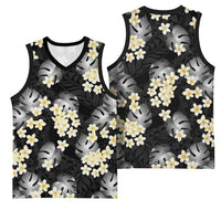 Black Tropical Hawaii Basketball Jersey Seamless Monstera Plumeria Hawaiian Pattern - Polynesian Pride