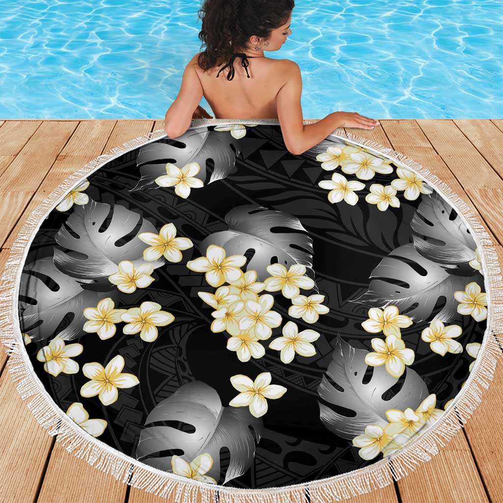 Black Tropical Hawaii Beach Blanket Seamless Monstera Plumeria Hawaiian Pattern - Polynesian Pride