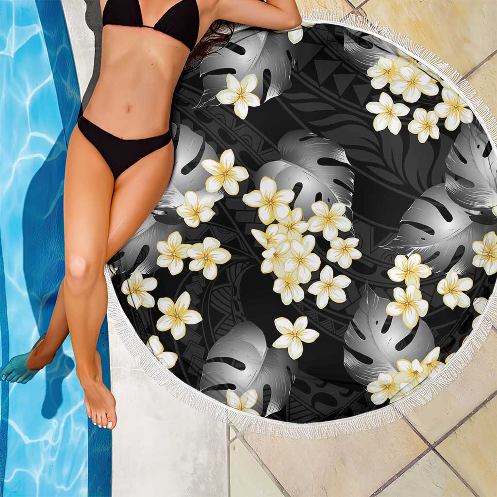 Black Tropical Hawaii Beach Blanket Seamless Monstera Plumeria Hawaiian Pattern - Polynesian Pride