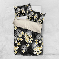 Black Tropical Hawaii Bedding Set Seamless Monstera Plumeria Hawaiian Pattern - Polynesian Pride