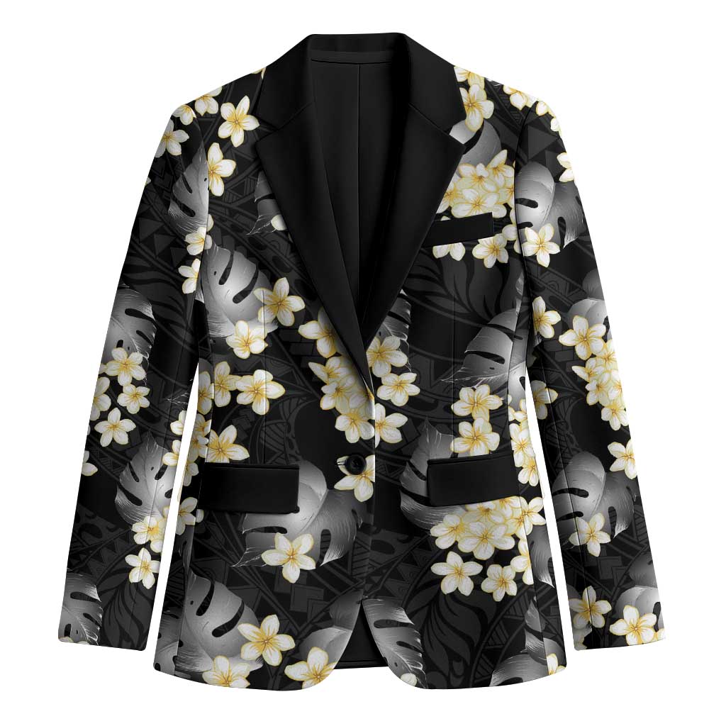 Black Tropical Hawaii Blazer Seamless Monstera Plumeria Hawaiian Pattern - Polynesian Pride