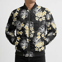 Black Tropical Hawaii Bomber Puffer Jacket Seamless Monstera Plumeria Hawaiian Pattern - Polynesian Pride