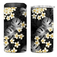 Black Tropical Hawaii 4 in 1 Can Cooler Tumbler Seamless Monstera Plumeria Hawaiian Pattern - Polynesian Pride