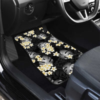 Black Tropical Hawaii Car Mats Seamless Monstera Plumeria Hawaiian Pattern - Polynesian Pride