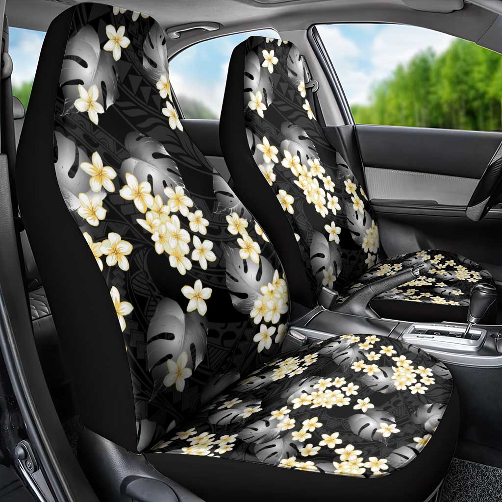 Black Tropical Hawaii Car Seat Cover Seamless Monstera Plumeria Hawaiian Pattern - Polynesian Pride