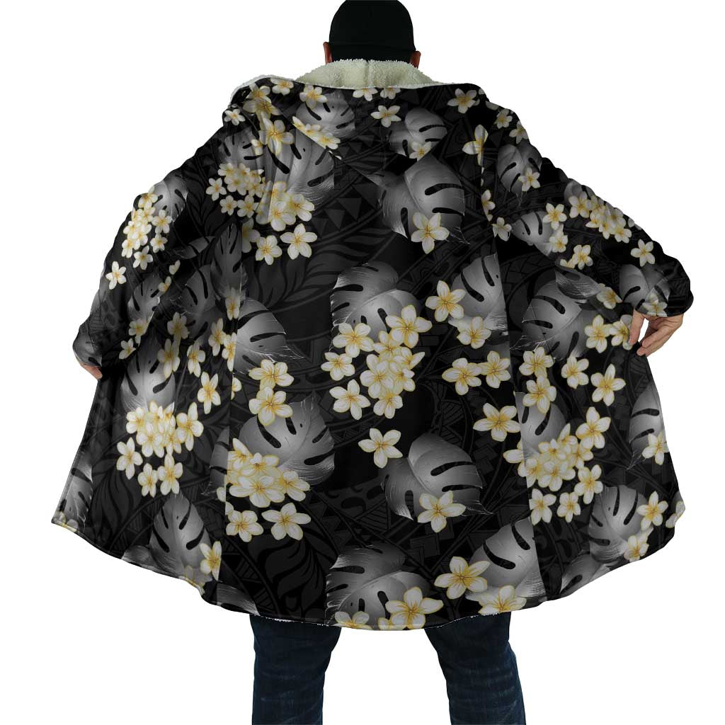 Black Tropical Hawaii Cloak Seamless Monstera Plumeria Hawaiian Pattern - Polynesian Pride