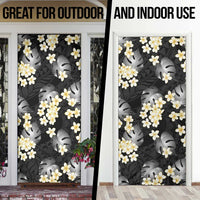 Black Tropical Hawaii Door Cover Seamless Monstera Plumeria Hawaiian Pattern - Polynesian Pride