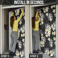Black Tropical Hawaii Door Cover Seamless Monstera Plumeria Hawaiian Pattern - Polynesian Pride