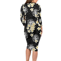 Black Tropical Hawaii Family Matching Long Sleeve Bodycon Dress and Hawaiian Shirt Seamless Monstera Plumeria Hawaiian Pattern LT14 - Polynesian Pride