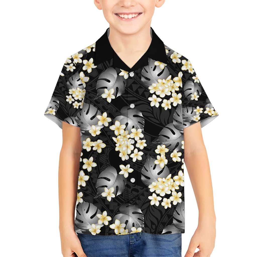 Black Tropical Hawaii Family Matching Long Sleeve Bodycon Dress and Hawaiian Shirt Seamless Monstera Plumeria Hawaiian Pattern LT14 Son's Shirt Black - Polynesian Pride