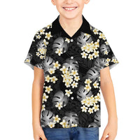 Black Tropical Hawaii Family Matching Long Sleeve Bodycon Dress and Hawaiian Shirt Seamless Monstera Plumeria Hawaiian Pattern LT14 Son's Shirt Black - Polynesian Pride