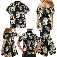 Black Tropical Hawaii Family Matching Mermaid Dress and Hawaiian Shirt Seamless Monstera Plumeria Hawaiian Pattern LT14 - Polynesian Pride