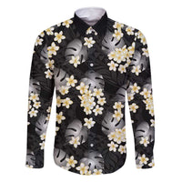 Black Tropical Hawaii Family Matching Mermaid Dress and Hawaiian Shirt Seamless Monstera Plumeria Hawaiian Pattern LT14 Dad's Shirt - Long Sleeve Black - Polynesian Pride