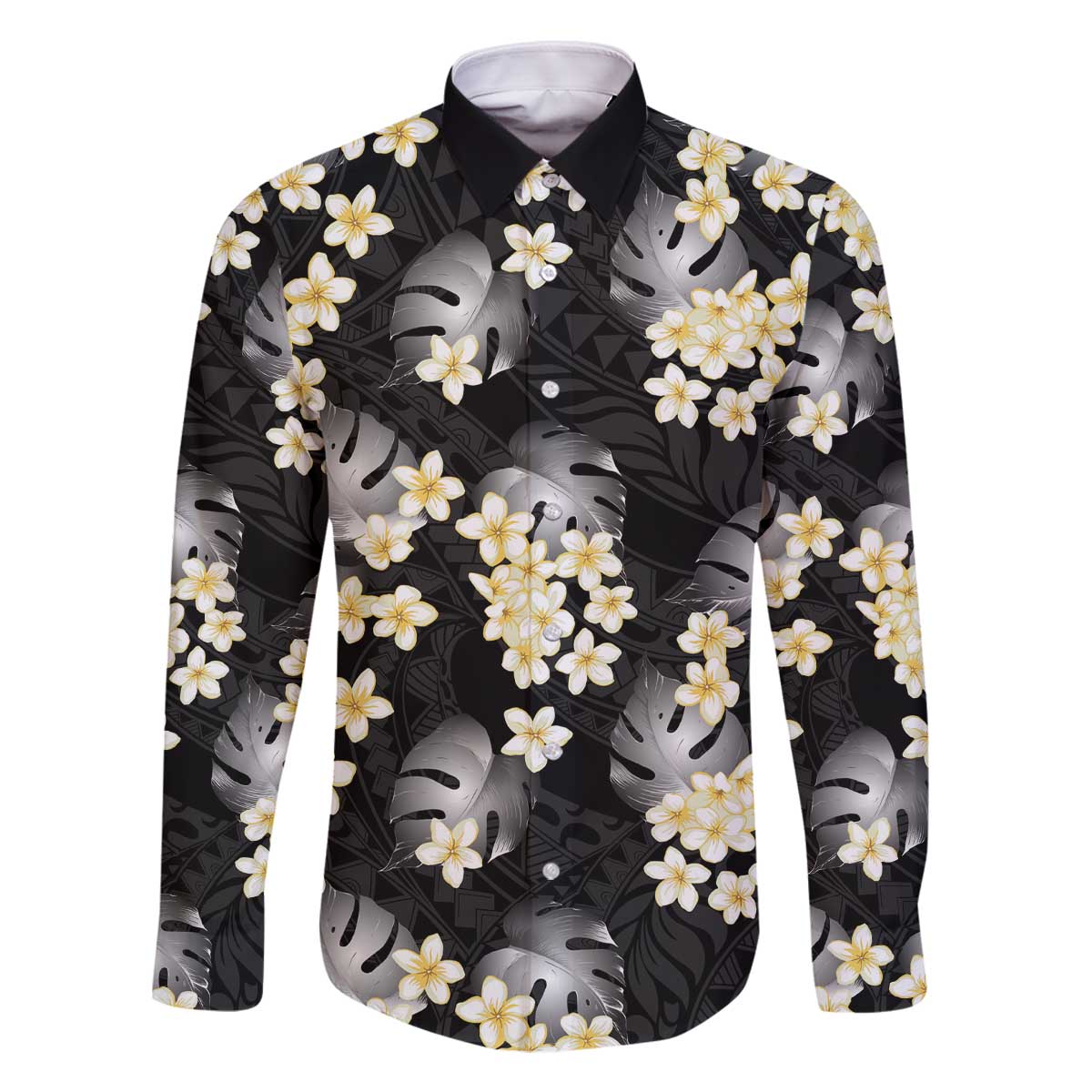 Black Tropical Hawaii Family Matching Off The Shoulder Long Sleeve Dress and Hawaiian Shirt Seamless Monstera Plumeria Hawaiian Pattern - Polynesian Pride