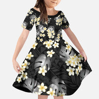 Black Tropical Hawaii Family Matching Off Shoulder Maxi Dress and Hawaiian Shirt Seamless Monstera Plumeria Hawaiian Pattern - Polynesian Pride