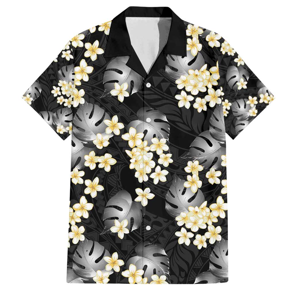 Black Tropical Hawaii Family Matching Off Shoulder Short Dress and Hawaiian Shirt Seamless Monstera Plumeria Hawaiian Pattern LT14 Dad's Shirt - Short Sleeve Black - Polynesian Pride