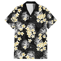 Black Tropical Hawaii Family Matching Off Shoulder Short Dress and Hawaiian Shirt Seamless Monstera Plumeria Hawaiian Pattern LT14 Dad's Shirt - Short Sleeve Black - Polynesian Pride