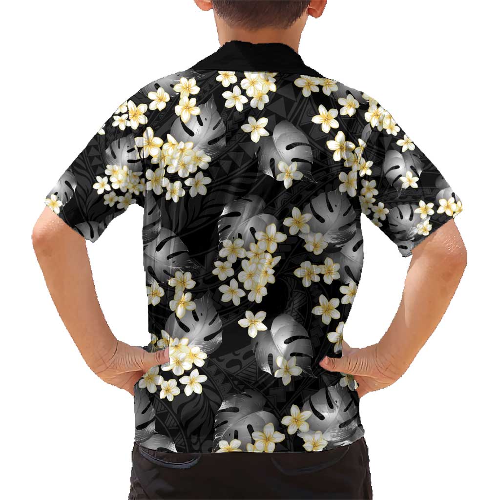 Black Tropical Hawaii Family Matching Short Sleeve Bodycon Dress and Hawaiian Shirt Seamless Monstera Plumeria Hawaiian Pattern LT14 - Polynesian Pride