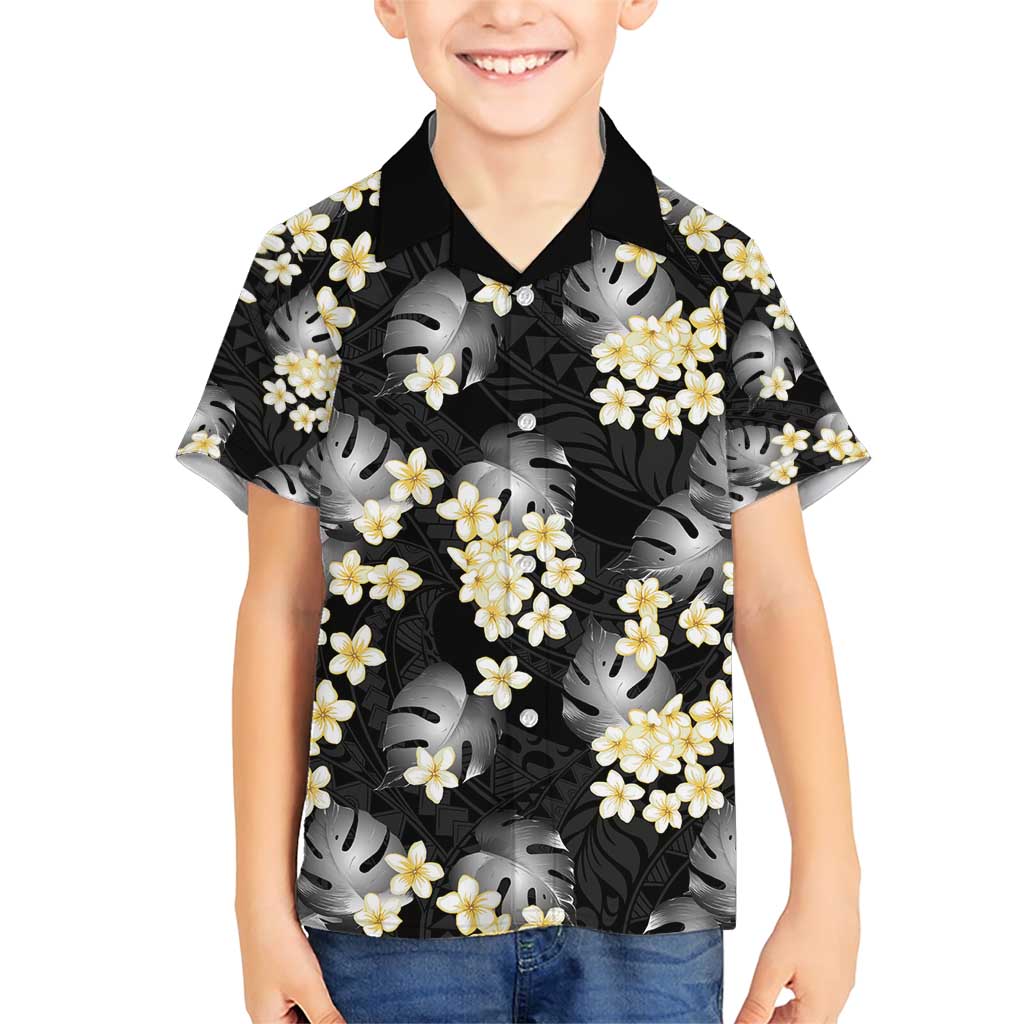 Black Tropical Hawaii Family Matching Short Sleeve Bodycon Dress and Hawaiian Shirt Seamless Monstera Plumeria Hawaiian Pattern LT14 Son's Shirt Black - Polynesian Pride