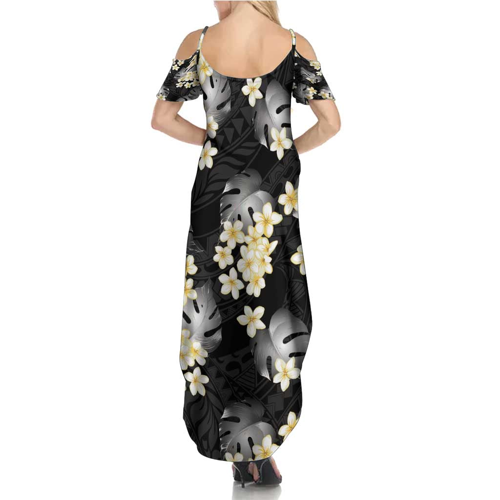 Black Tropical Hawaii Family Matching Summer Maxi Dress and Hawaiian Shirt Seamless Monstera Plumeria Hawaiian Pattern - Polynesian Pride