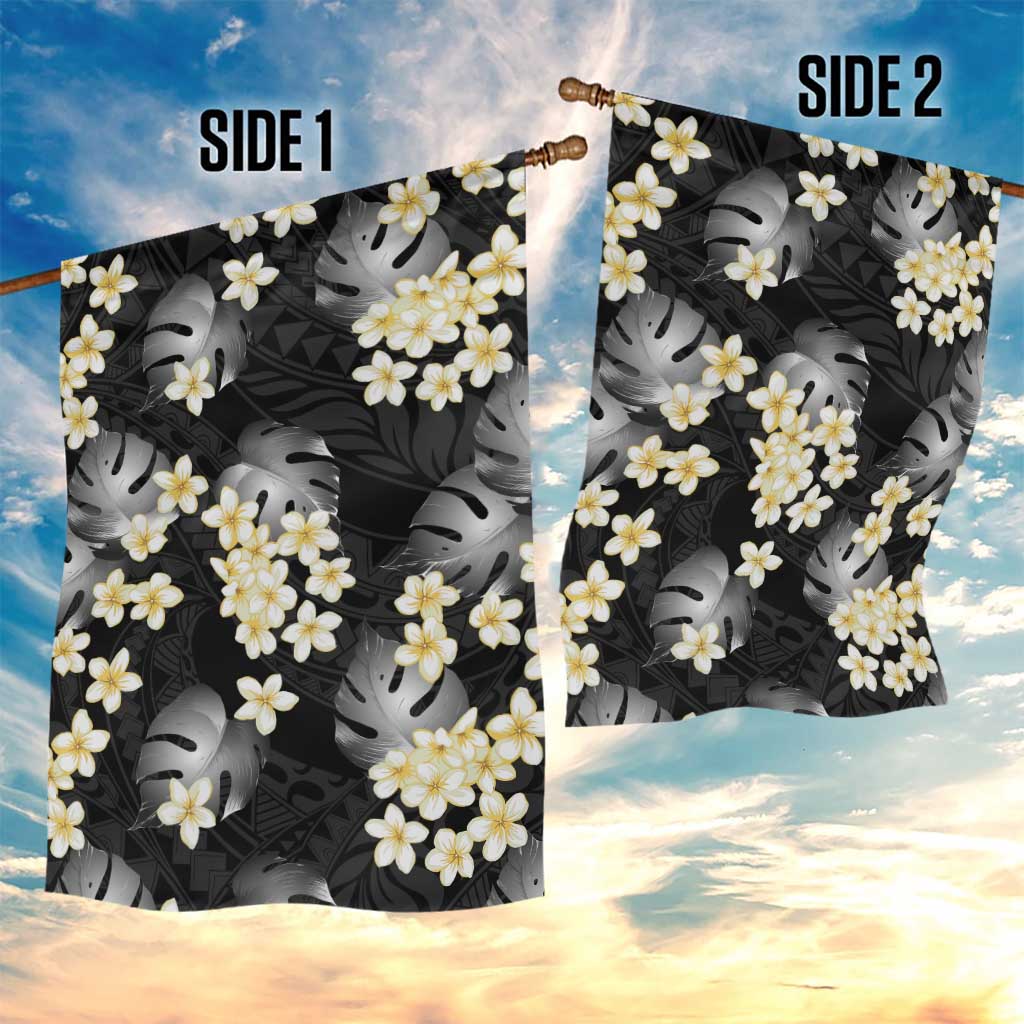 Black Tropical Hawaii Garden Flag Seamless Monstera Plumeria Hawaiian Pattern - Polynesian Pride