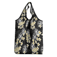 Black Tropical Hawaii Grocery Bag Seamless Monstera Plumeria Hawaiian Pattern - Polynesian Pride