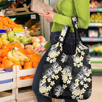 Black Tropical Hawaii Grocery Bag Seamless Monstera Plumeria Hawaiian Pattern - Polynesian Pride