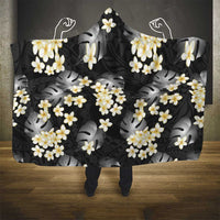 Black Tropical Hawaii Hooded Blanket Seamless Monstera Plumeria Hawaiian Pattern - Polynesian Pride