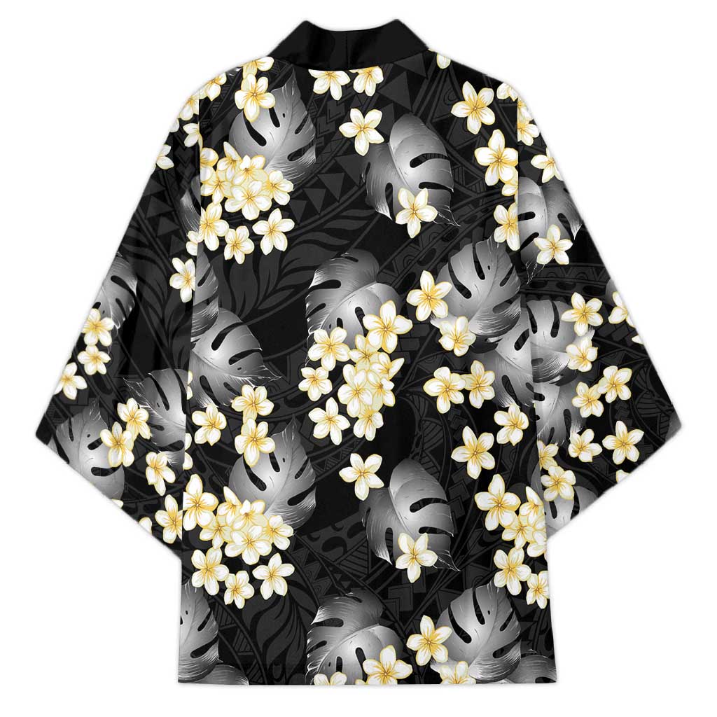 Black Tropical Hawaii Kimono Seamless Monstera Plumeria Hawaiian Pattern - Polynesian Pride