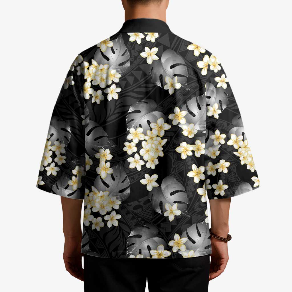 Black Tropical Hawaii Kimono Seamless Monstera Plumeria Hawaiian Pattern - Polynesian Pride