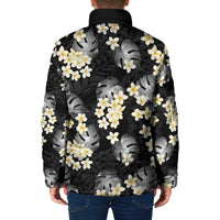 Black Tropical Hawaii Padded Jacket Seamless Monstera Plumeria Hawaiian Pattern - Polynesian Pride