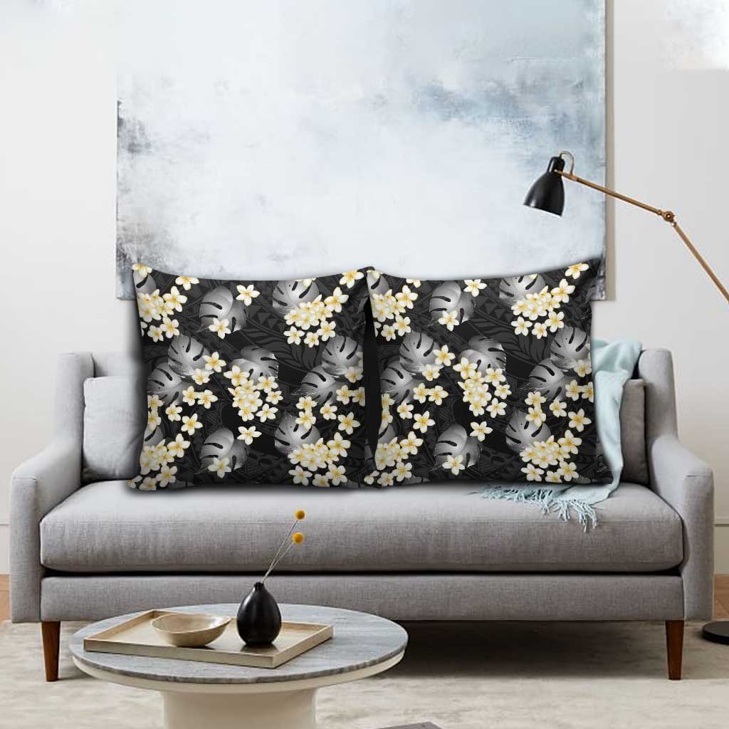 Black Tropical Hawaii Pillow Cover Seamless Monstera Plumeria Hawaiian Pattern - Polynesian Pride