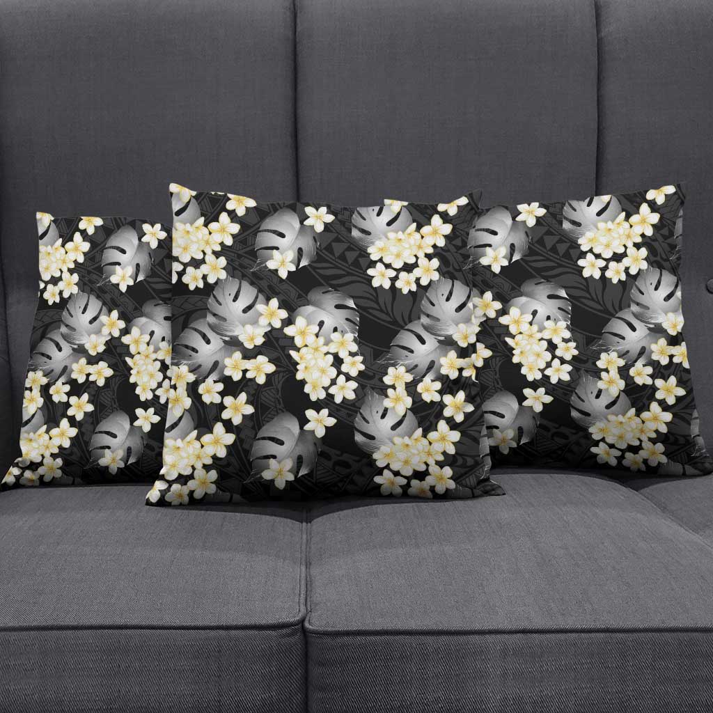 Black Tropical Hawaii Pillow Cover Seamless Monstera Plumeria Hawaiian Pattern - Polynesian Pride