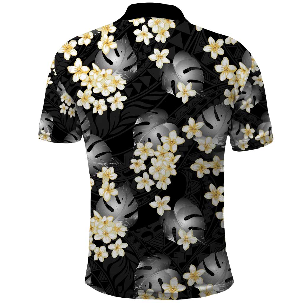 Black Tropical Hawaii Polo Shirt Seamless Monstera Plumeria Hawaiian Pattern - Polynesian Pride