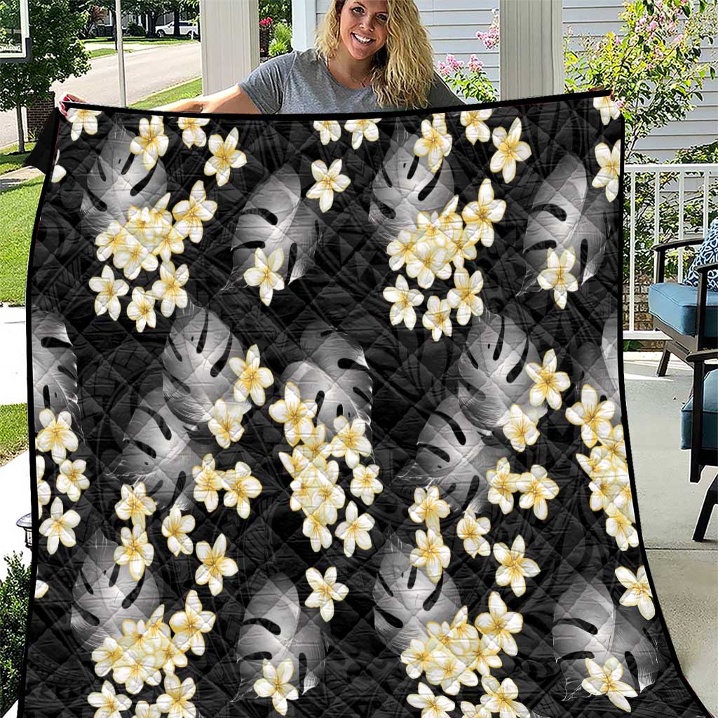 Black Tropical Hawaii Quilt Seamless Monstera Plumeria Hawaiian Pattern - Polynesian Pride