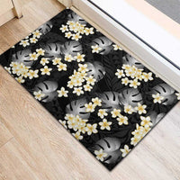Black Tropical Hawaii Rubber Doormat Seamless Monstera Plumeria Hawaiian Pattern - Polynesian Pride