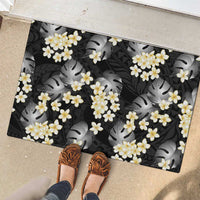 Black Tropical Hawaii Rubber Doormat Seamless Monstera Plumeria Hawaiian Pattern - Polynesian Pride