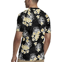 Black Tropical Hawaii Rugby Jersey Seamless Monstera Plumeria Hawaiian Pattern - Polynesian Pride