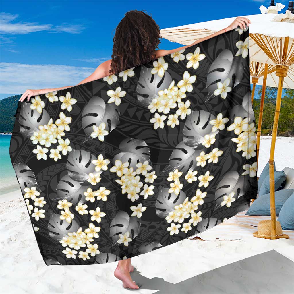 Black Tropical Hawaii Sarong Seamless Monstera Plumeria Hawaiian Pattern - Polynesian Pride