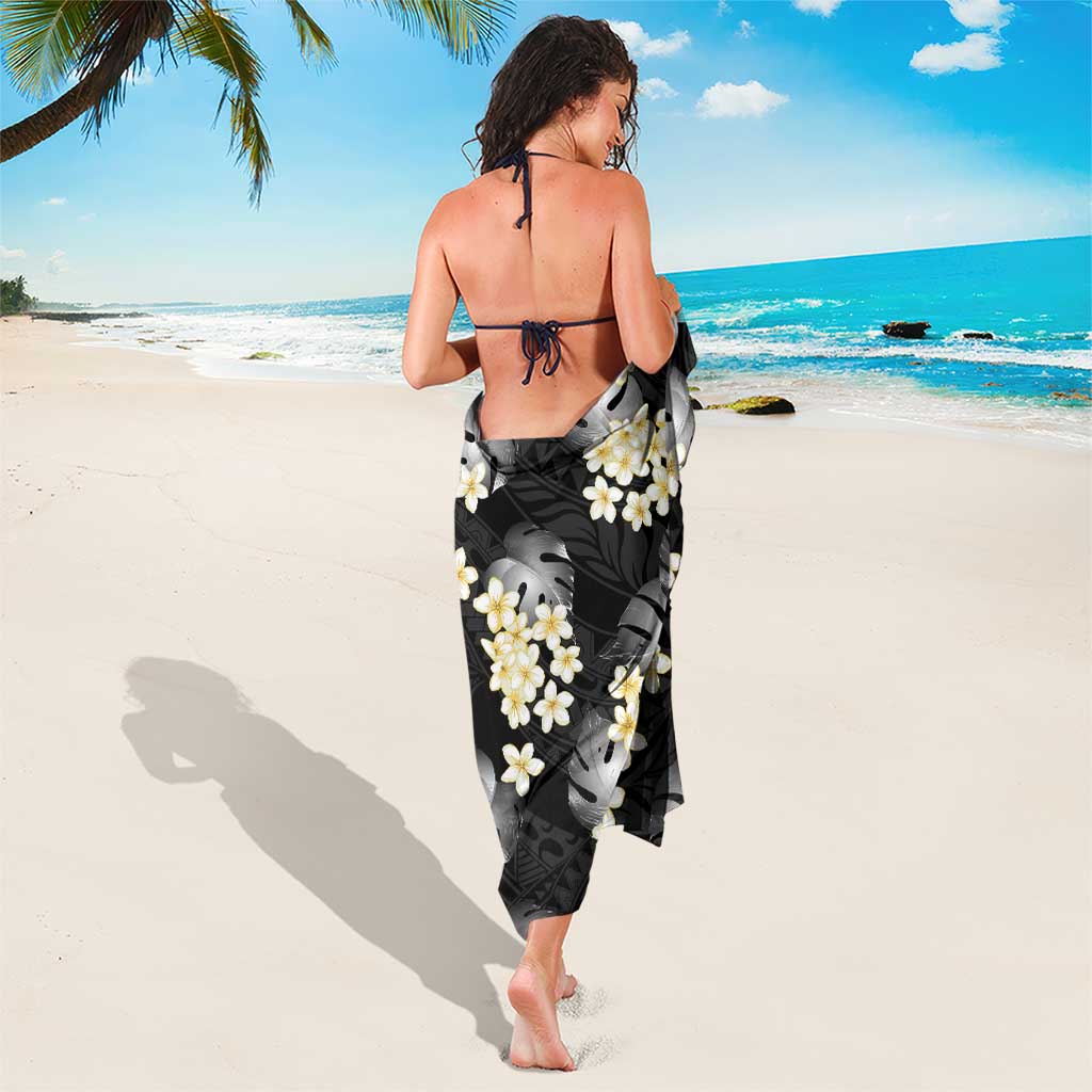 Black Tropical Hawaii Sarong Seamless Monstera Plumeria Hawaiian Pattern - Polynesian Pride