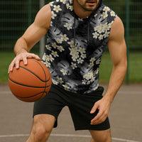 Black Tropical Hawaii Sleeveless Hoodie Seamless Monstera Plumeria Hawaiian Pattern - Polynesian Pride