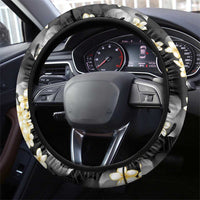Black Tropical Hawaii Steering Wheel Cover Seamless Monstera Plumeria Hawaiian Pattern - Polynesian Pride